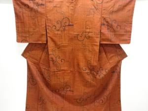 唐草模様織出し手織り紬着物